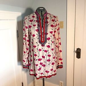 Gorgeous Tory Burch Poppy Print Pink Cotton Tunic Size 12